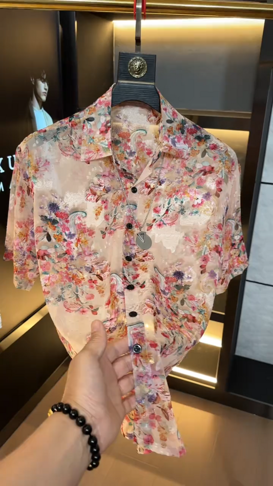Pink Floral Jacquard Shirt