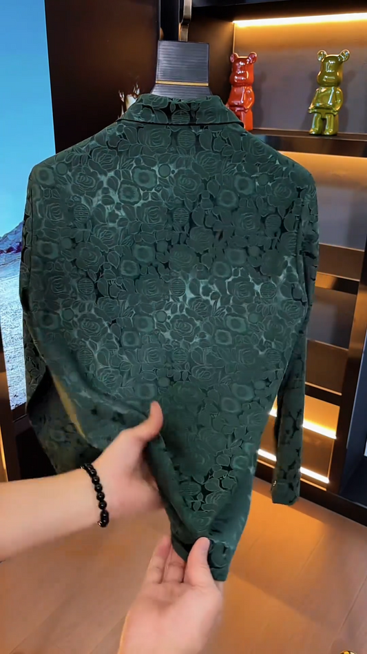 Dark Green Rose Jacquard Shirt