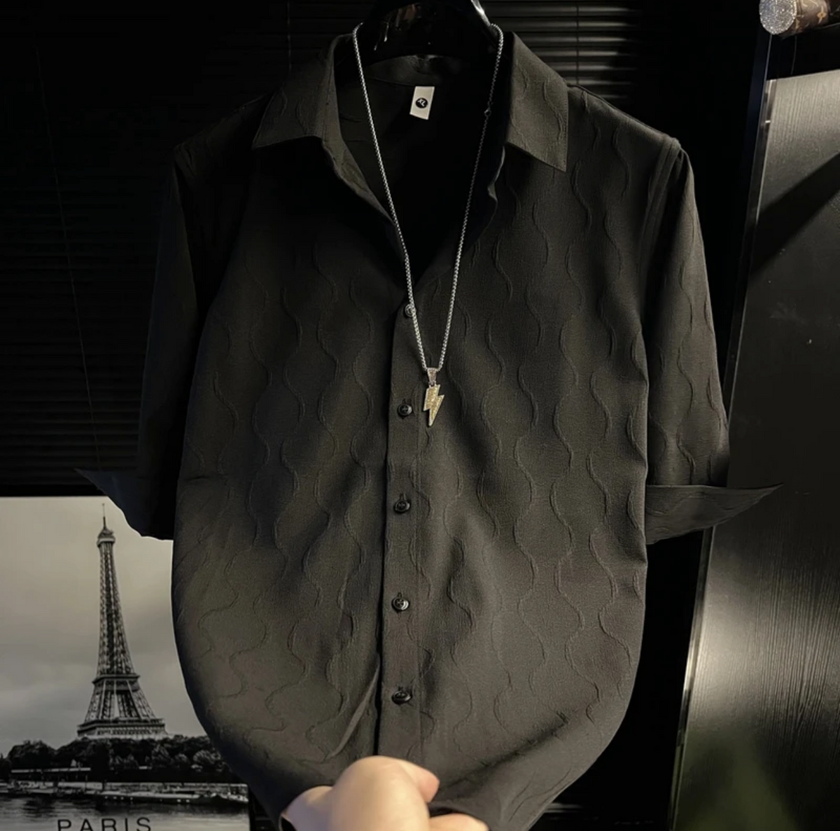 Men's casual wave sleeve shirt