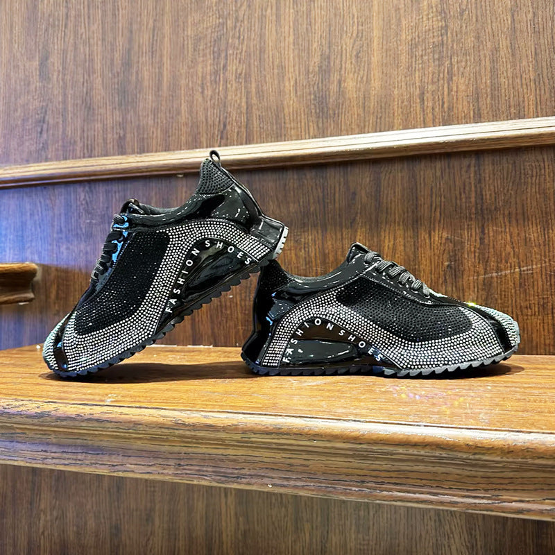 Men's rhinestone stitching shiny casual shoes