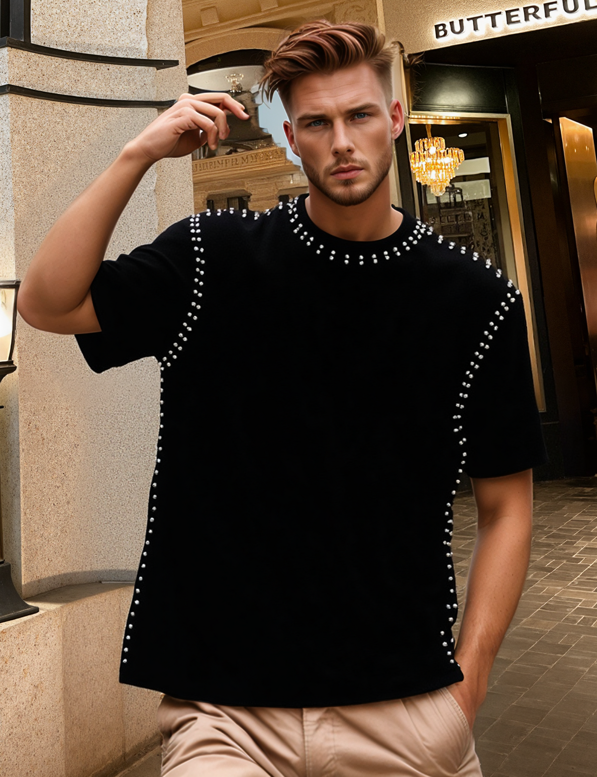 Men's Light Luxury Minimalist Rivet T-shirt