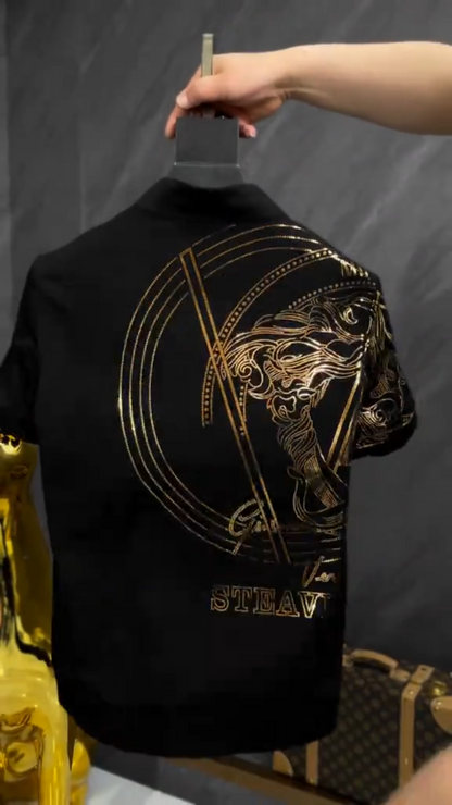 Black Gold Medusa Graphic Polo T-Shirt
