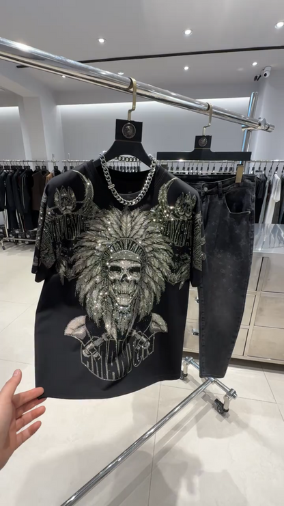 Rhinestone Skull Graphic T-Shirt