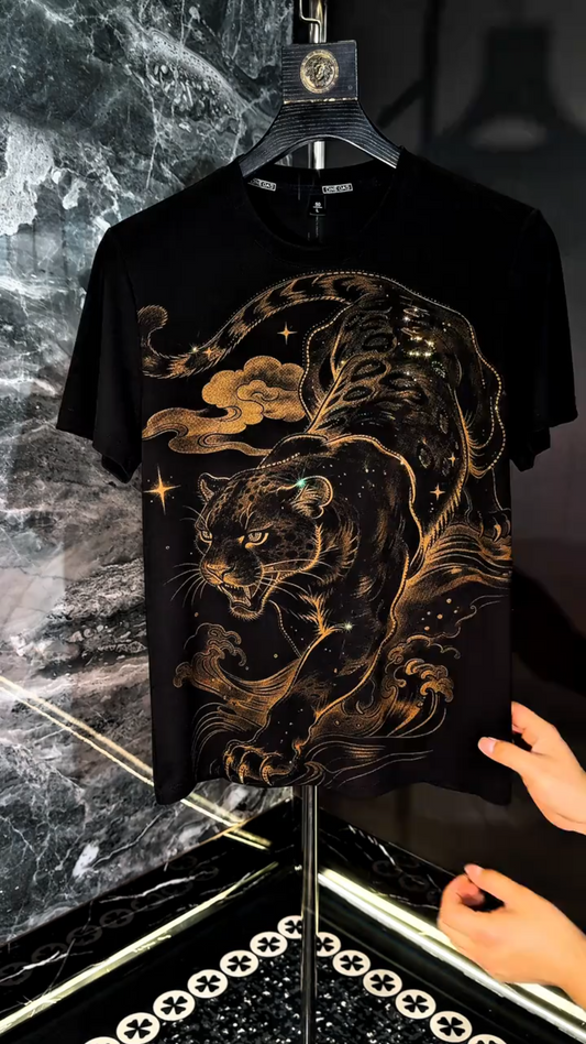 Gold Rhinestone Leopard Graphic Tee