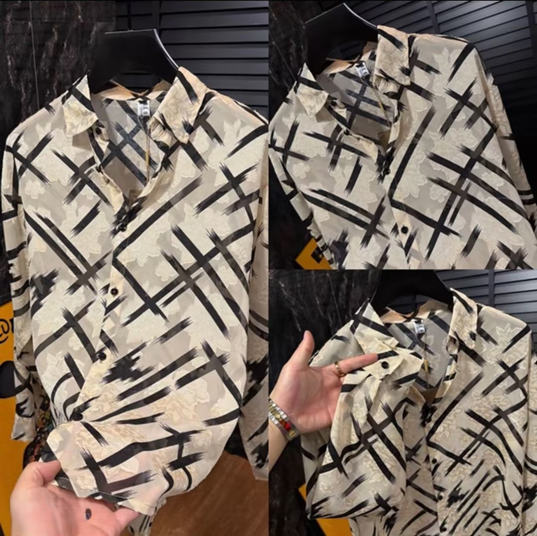 Men's Embroidered Lightweight Ice Silk Shirt