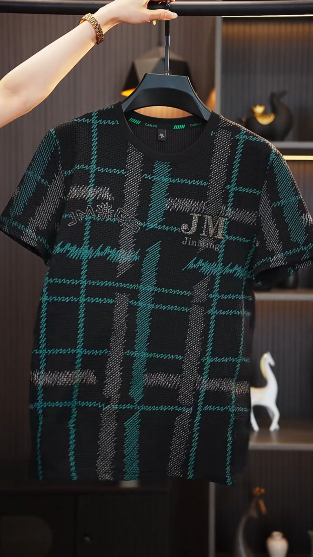 Green Plaid Rhinestone T-Shirt